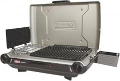 Coleman Tabletop 2-in-1 Grill & Stove with 2 Adjustable Burners, Propane Grill/Stove with Push-Button Starter, Wind Guards, Grease Tray, & 20,000 BTUs of Power for Camping, Tailgating, & More
