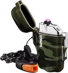 SUPRUS Waterproof Lighter 3 Modes of Flashlight Windproof Lighter Dual Arc Electric Lighters Rechargeable Dual Arc Plasma Lighter with Survival Emergency Whistle and Lanyard Camouflage