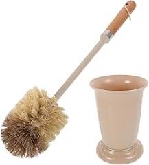 Milisten Long Handled Toilet Brush Set with Wooden Handle and Base Stand, Sanitary Bathroom Scrubber Brush for Household Cleaning, Sturdy Toilet Bowl Cleaning Accessories