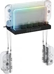 Hosanwell Wall Mount, RGB Light Wall Mount for Switch/Switch OLED, with Hooks for 4 Joy-Cons, 10 Game Slots,Black