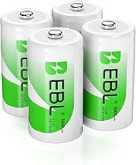 EBL C Batteries High Energy 5000mAh Ready2Use C Rechargeable Battery Cells, 4 Counts