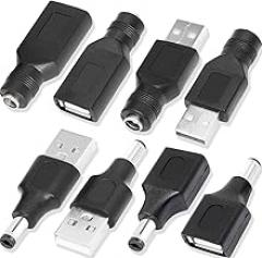 USB to DC Power Adapter USB 2.0 Male to DC 5.5mm x 2.1mm Female 5V Connector Charge Plug Barrel Jack for Arduino LED Light Strip for Small DC USB Electronics Charging, 4 Converters, 8 Pcs
