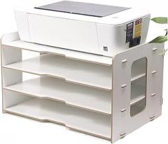 Printer Stand Thicken File Holder Wooden Desktop Multi-Layer 4 Grid Office Bookshelf A3 Paper Storage Box Information Box A4 Printer Rack Printer Shelves (Color : B)