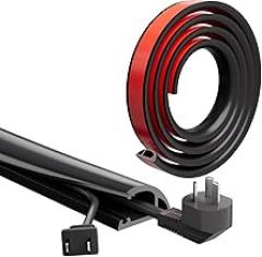 4ft Floor Cord Cover with Side-Open Design – Self-Adhesive Silicone Cable Protector, Flexible Cord Hider for Wires on Floor, Home/Office Safety Cover for Extension Cords & Power Cables (Black)