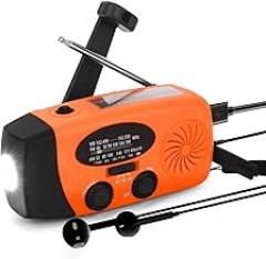 Emergency Weather Radio with Solar Hand Crank, 6000mAh Power Bank and Flashlight, Portable AM FM WB Radio for Outdoor Survival (Orange)