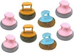 8pcs Kitchen Cleaning Ball Steel Wire Scrubber Replaceable Brush Head Non Scratch Pan and Pot Cleaning Tool for Dish and Tableware Care Random Color