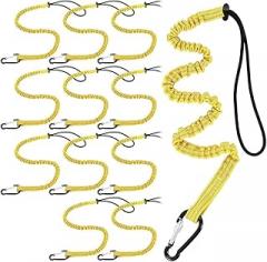 Aboiled 12 Pack Tool Lanyard with Aluminum Screw Lock Carabiner - Retractable Shock Cord Stopper for Safety and Convenience - Yellow