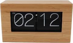 Automatic Flip Clock, Wood, Large Digital Display, Vintage Time Setting Button, Page Turn Mechanical Clock, 12-Hour Electronic Movement for Living Room