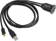 Type C 3.1 to USB 3.0 Mount Cable, Flush Mount Car Mount Extension Cable with LED Indicators for Car Truck Boat Motorcycle Dashboard Panel