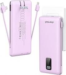 charmast Portable Charger with Built-in Cables & Wall Plug, 10000mAh Portable Power Bank, External Battery Pack Travel Essentials Compatible with iPhone 16/15/14/13, Samsung, iPad etc