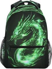 senya School Backpack Bookbags Travel Schoolbag Beaming Green Drangon for Teens Girls Boys
