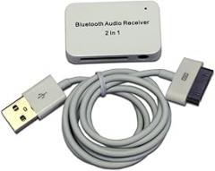 MaximalPower WHITE Bluetooth Audio Receiver Wireless Stereo Music w/ 3.5mm Jack & 30-Pin Port for iPhone, iPod, Pad