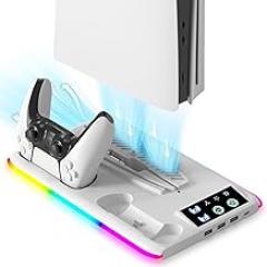 PS5 Support with Cooling Fan and Charging Controller PS5, Black, Simple