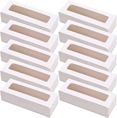 Milisten Rectangle Macaron Boxes with Window, 20pcs White Paper Pastry Dessert Carrying Boxes for Baking and Cake Packaging