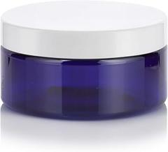 JUVITUS 8 oz Cobalt Blue Low Profile Plastic Jar White Smooth Lid (Pack of 12)