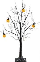 Nearly Natural 3ft Pre-Lit Halloween Pumpkins Skulls Ornament Tree with 48 Warm White LED Lights