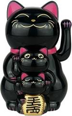 Solar-Powered Automatic Waving Lucky Cat Ornament Set of Three for Home Office or Retail Counter Display, No Batteries Required, Solar Panel for Continuous Motion(Black)