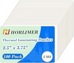 HORLIMER 100 Pack 2 x 3.5 Thermal Laminating Sheets, Clear Business Card Laminating Pouches 2.5 x 3.75 for Laminator, 5 Mil