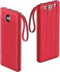 VRURC Portable Charger, 10000mAh Power Bank Built in Cables for iPhone, Slim Compact Travel Essential, 5 Outputs 2 Inputs USB C Battery Pack for iPhone 17 16 15 14 13, Samsung, Android etc-Magenta