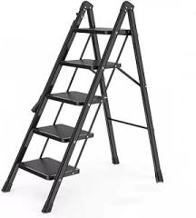 2/3/4/5 Step Ladder, Aluminum Folding Step Stool with Convenient Retractable Handgrip, Lightweight Step Ladder with Anti-Slip Sturdy Pedal for Home, Kitchen and Office,330 Lbs Capacity (Color : Gold