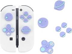 GeekShare Cute Cross D-Pad Button Caps Silicone Thumb Grips Set, ABXY Key Buttons Sticker Joystick Cover Caps Compatible with Switch/OLED - Happy Planet