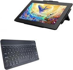 BoxWave Keyboard Compatible with Xencelabs Pen Display 16 - SlimKeys Bluetooth Keyboard, Portable Thin with Chiclet-Style Keys - Jet Black