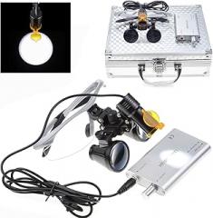 EAST Brand 5W LED Headlight Lamp Plastic Clip On Type Filter with 2.5X420MM Working Distance Surgical Binocular Loupes Magnifier Aluminum Box (Silver)