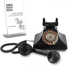 Vintage Guestbook Phone and 5”x7” Acrylic Sign for Wedding - Classic Retro Style for Wedding, Parties, and Messages - Record Audio Memories with Style (Victorian Style Black)