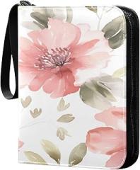 Watercolor Flowers Collectible Trading Card Albums,4-Pocket Card Binder with 50 Removable Sleeves with Zipper Game Card Collection Binder Album Holder