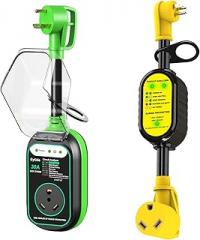 EyGde 30 Amp to 15 Amp 110 RV Adapter with Surge Protector + RV Surge Protector 30 Amp Waterproof Upgraded 8400 Joules for Camper Travel Trailer