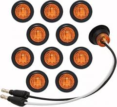 CONVEX 10pcs 3/4” Mini Round LED Marker Clearance Light w/ 0.180” Bullet Connectors; Trailer Truck RV; Universal Industry Standard DOT Compliant (AMBER)
