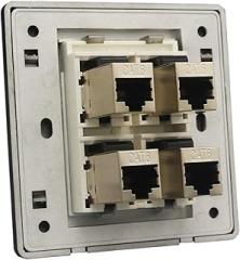 4-Port RJ45 LAN Wall Plate Black CAT.6 Network Jack with Female Coupler CAT 6 Panel