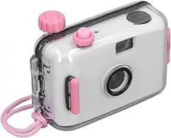 35mm Retro Film Camera with Shutter Speed 1/100s F/9 28MM Lens for Snorkeling (White Pink)