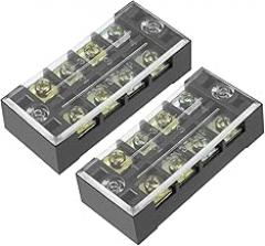 4 Positions Dual Rows 600V 35A Terminal Strip Blocks Barrier Screws (with Cover), [for Wires Connecting, Electronic Circuits] - 2 Pack/Black/TB-3504L