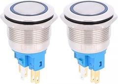2Pcs IP65 6 Pin Push Button Switch Reset Button for Industrial Use (Blue)