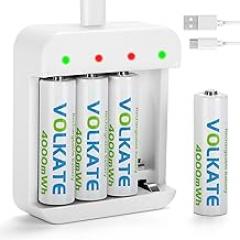 4000mWh Rechargeable Lithium AA Batteries, 4 Pack 1.5V Double A Size High Capacity Li-ion Batteries with Charger, 2H Fast Charging, for Blink Outdoor Camera, Game Controller, Flashlight, Toy