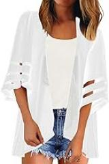 SHAOBGE Cardigan for Women Color Loose Panel Cardigan Chiffon 3/4 Kimono Sleeve Mesh Bell Women Fall Outfits for