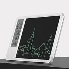 Electronic Desktop Calendar, Rechargeable Writing Notepad with Clock Date Time Week Temperature Humidity Display, 9.5in Drawing Pad for Office Home Business (White)