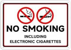 No Smoking Including Electronic Cigarettes Sign 12×8 Inch Rust Free Aluminum Waterproof Weatherproof Fade Resistant with 4 Pre-Drilled Holes