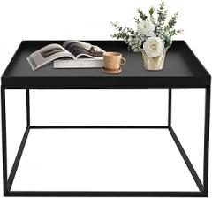 Metal End Table, Square Side Table with Storage Shelf, Lightweight Snack Table for Indoor Outdoor Use, Modern Accent Coffee Table for Living Room, Bedroom, Office, Black (23.2 * 23.2 * 14.2inch)