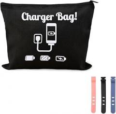 Charger Bag for Traveling Camping Cable Cord Organizer Bag for Travel Anti Loss Pouch for Electronics Bags for Power Cords Usb Wire Storage Case Plug Makeup Bags for Men Women Earphone Tie Wrap 3 Pack