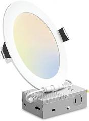 – 1-Pack 6 Inch Ultra-Thin LED Recessed Lights - 5CCT Selectable (2700K-5000K), Dimmable 12W 900LM Ceiling Fixtures, CRI>90, IC-Rated, ETL/FCC Certified, 5-Year Warranty