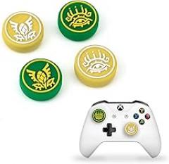 DLseego Thumb Grips Caps Design for NS Pro/PS5/PS4/Xbox Console, Analog Controller Protective Anti-Slip Covers 4PCS Button Joystick Caps-Gazing Eyes and Legendary Brooch (Green and Gold)