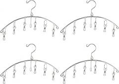 Milisten 4pcs Windproof Stainless Steel Clothes Drying Hangers with Multi-Purpose Clips for Socks and Underwear, Household Laundry Rack Suitable and Garments