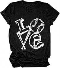SHAOBGE Summer Tops for Women Love Baseball Print Loose T Shirt Short Sleeve Tops 2024 Spring Summer Trendy