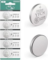 CR2025 Battery 3V Lithium Battery 5 Count Pack CR2025 Batteries for Key Fobs, Remote Control, LED Candles, Thermometers - CR 2025 Coin Cell Batteries - 5 Years Shelf Life