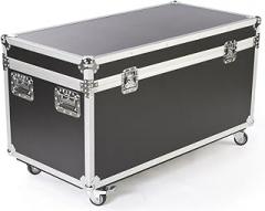 Large Black Transport Trunk with a Chrome Trim, Polystyrene Foam Interior Lining and Locking Wheels