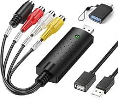 RCA to USB Video Capture Card, USB 2.0 VHS to Digital Converter,Audio VHS VCR USB Video Capture Card to DVD Converter Adapter