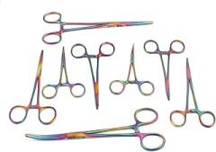 G.S Multi Color Rainbow Color Ultimate Hemostat Set, 8 Piece Ideal for Hobby Tools, Electronics, Fishing and Taxidermy