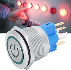 Push Button, 2 Pcs 22mm 6-Pin Momentary Latching Reset Push Button Switch Stainless Steel Metal, Electronic Component Pushbutton Switches (Green)